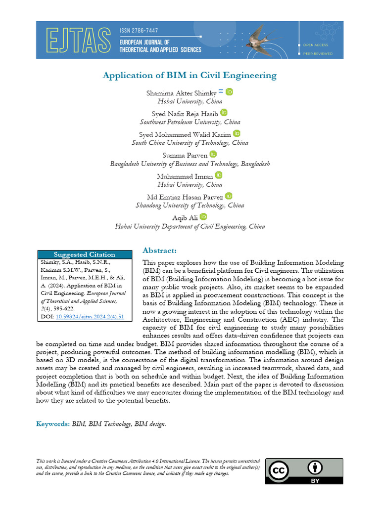 Application of BIM in Civil Engineering | PDF | Building Information ...