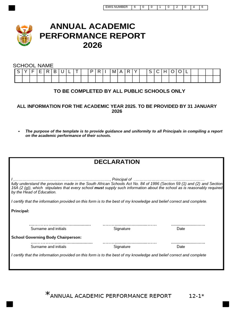 Approved Annual Academic Performance Reporting Template 2025 in 2026 ...