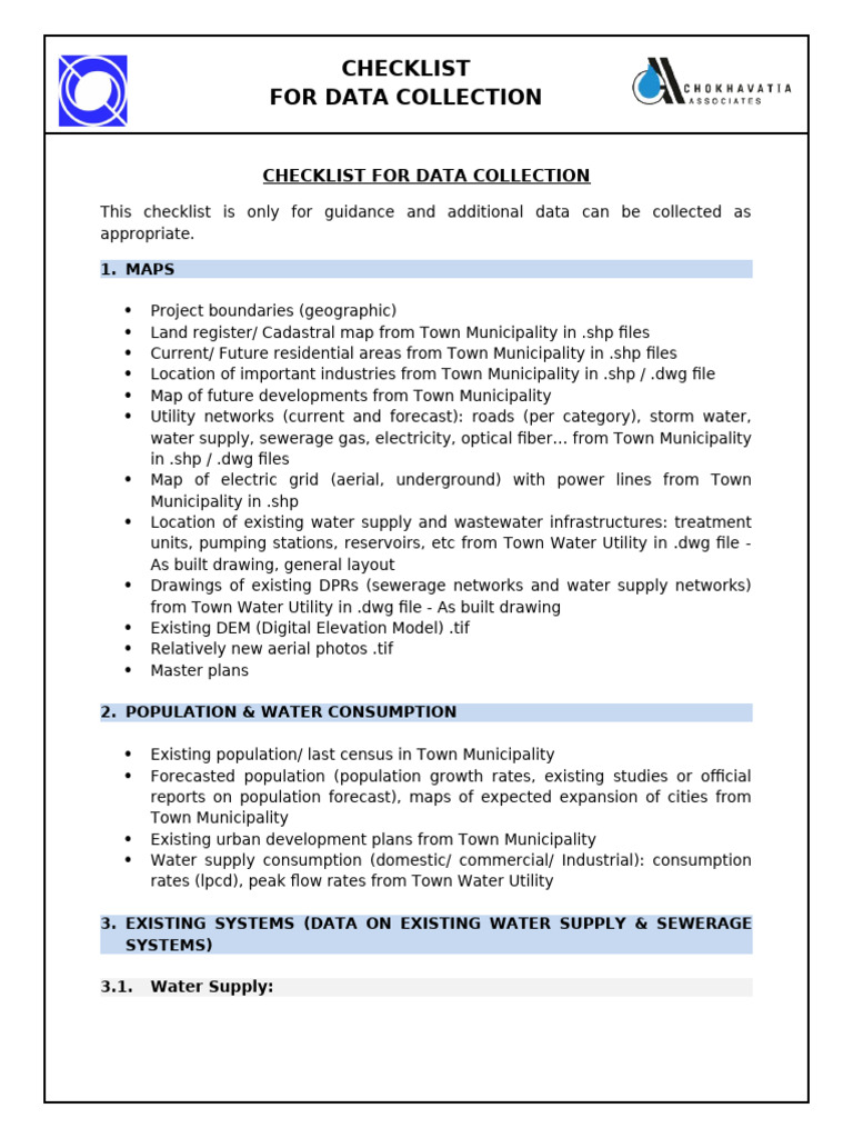 Checklist For Data Collection | PDF | Sewage Treatment | Sanitation