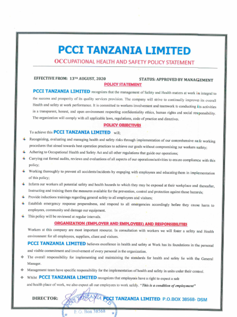 Policy Statement - Pcci (t) Ltd | PDF