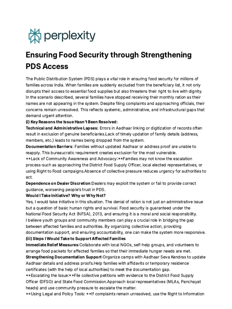 Ensuring Food Security Through Strengthening PDS | PDF | Food Security