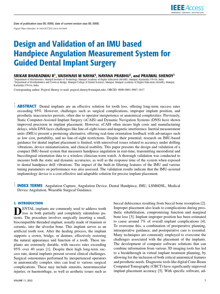 Design and Validation of An IMU Based Handpiece Angulation Measurement ...