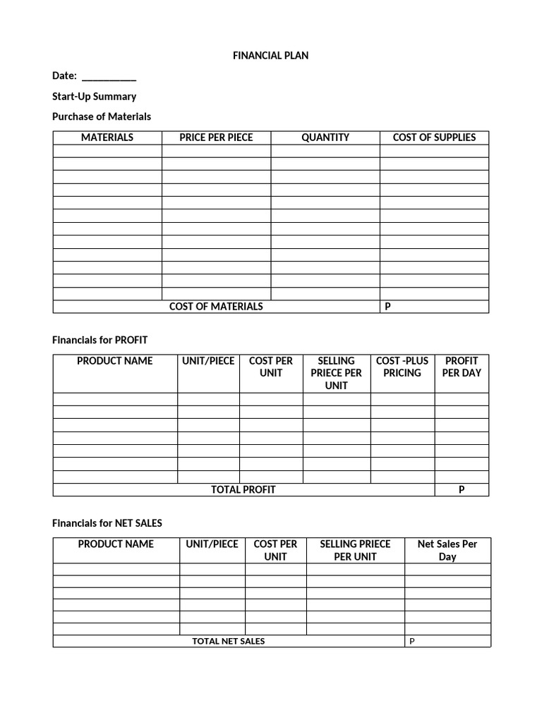 Financial Plan (Summary) | PDF