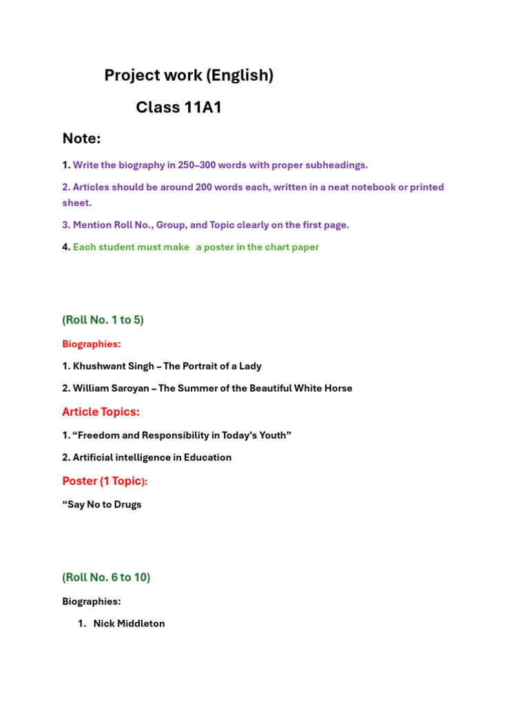 Project Work English 11 A1 | PDF