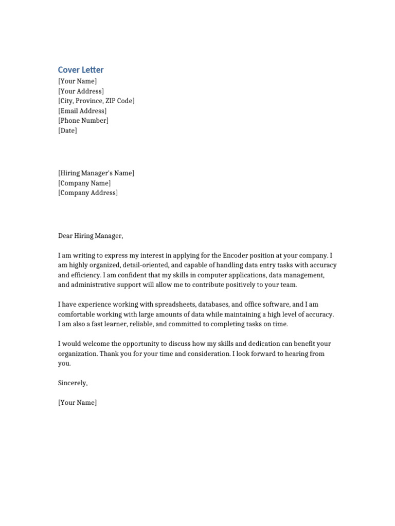 Encoder Cover Letter Template | PDF