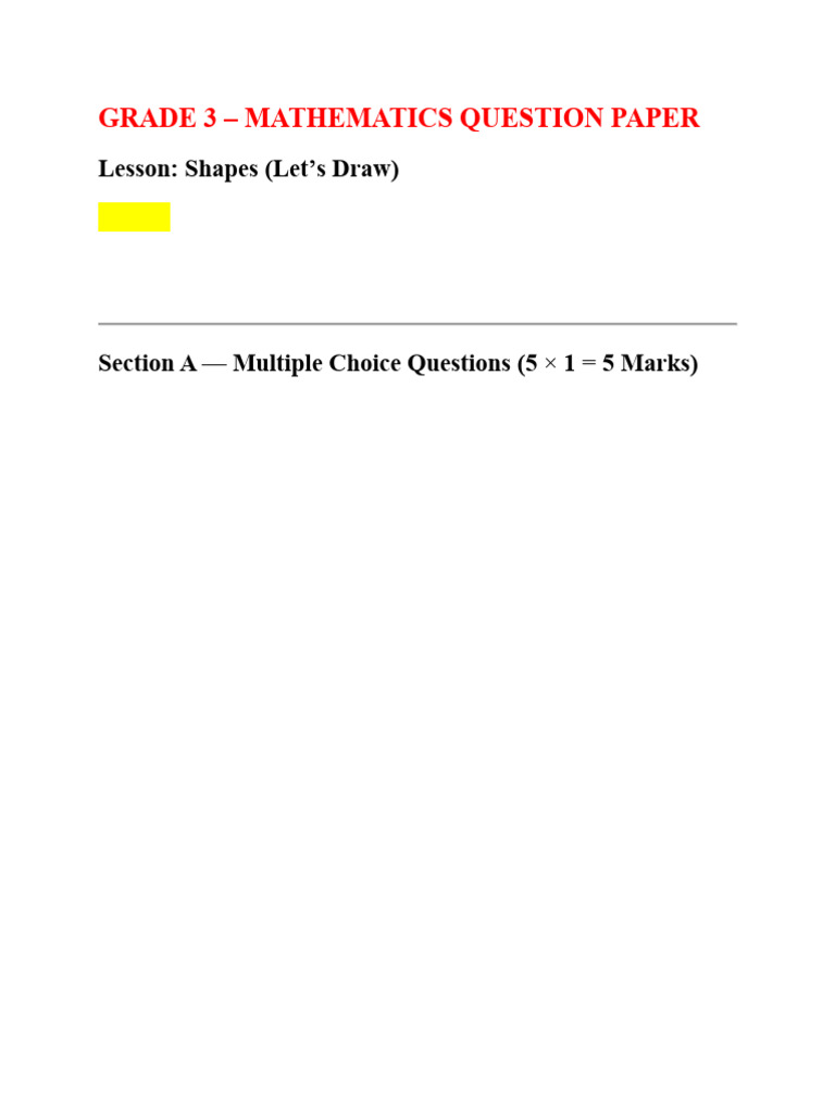 GRADE 3 Math Assessment Paper | PDF