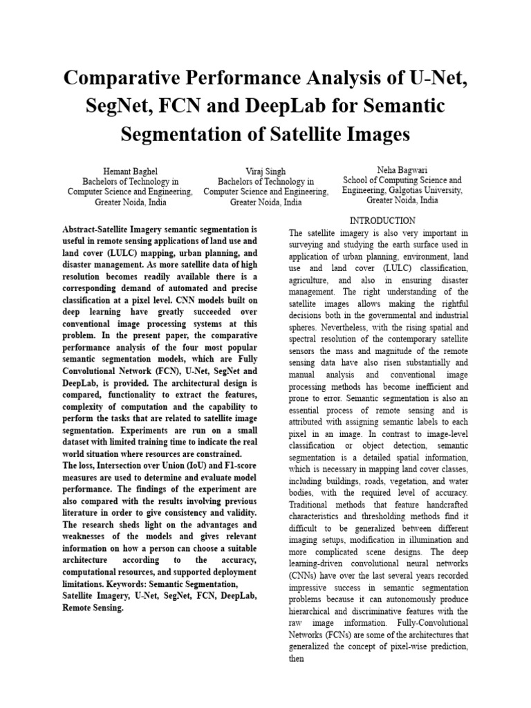 Comparative Performance Analysis of U-Net, SegNet, FCN and DeepLab For ...