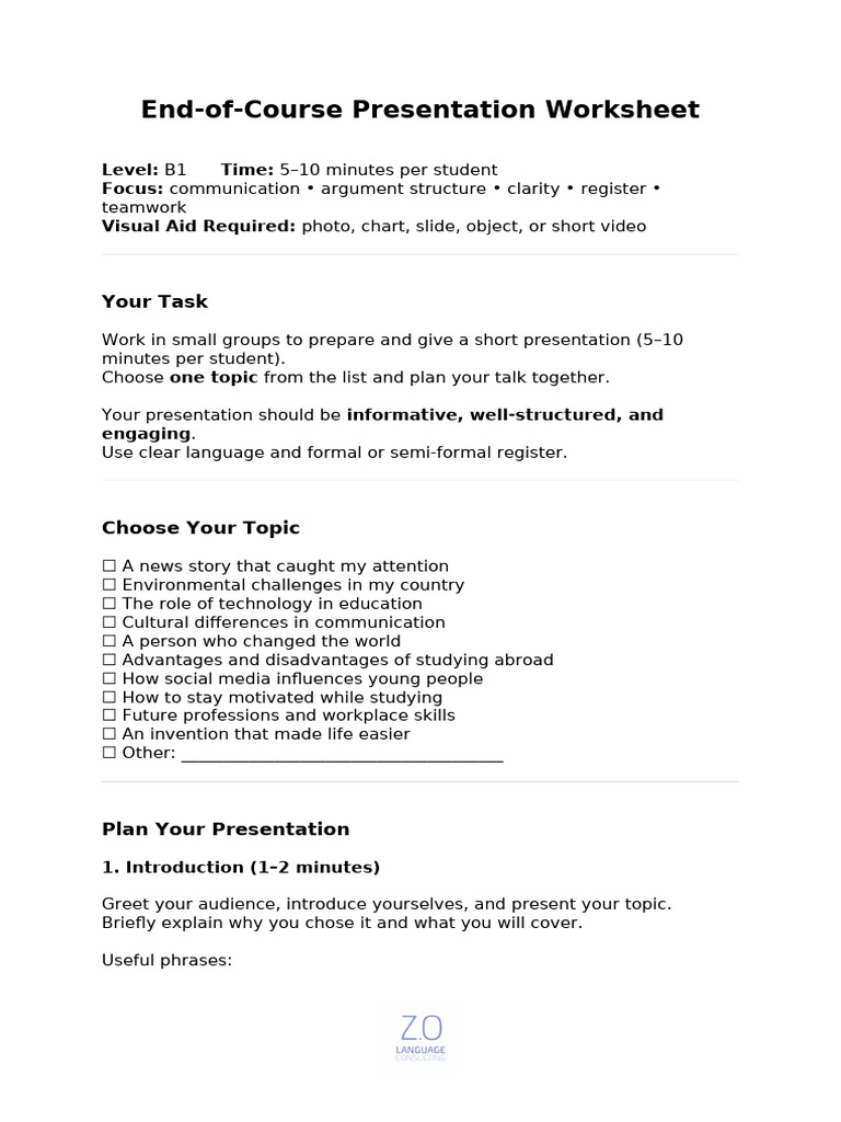 Students -Presentation Planning Worksheet | PDF | Cognition | Communication