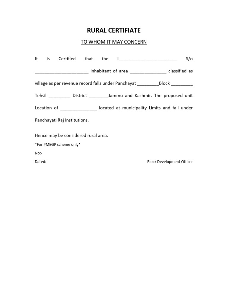 Rural Certifiate: To Whom It May Concern | PDF