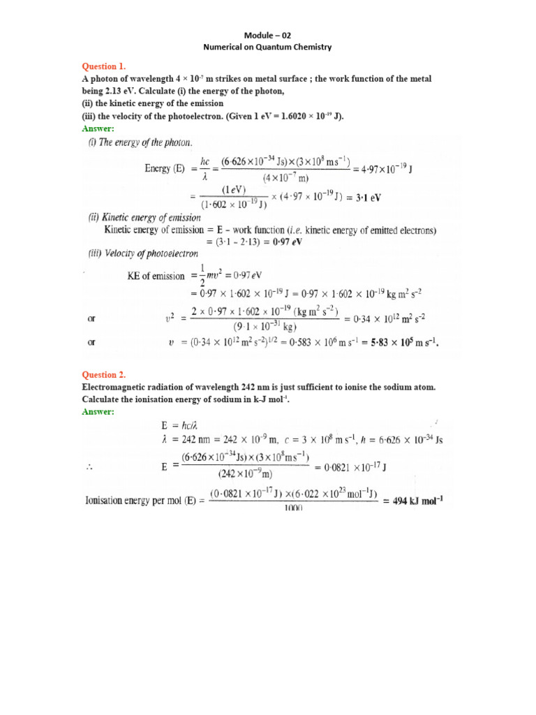 Module - 2 - Revised - Numericals On Structure of Atom (Quantum ...
