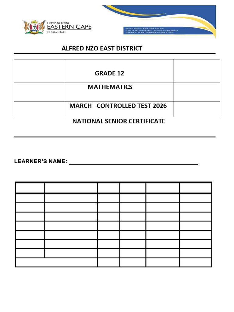 2026 Ane Term 1 Controlled Test Grade 12 Finalqp | PDF | Mathematical ...
