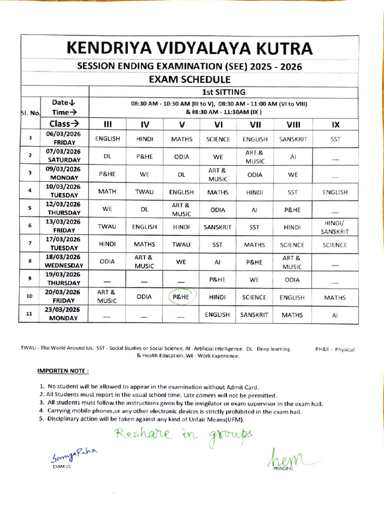 Revised & Recorrected Session Ending Exam 2026 Schedule | PDF