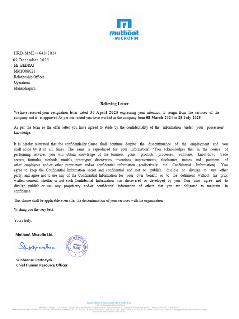 Relieving Letter | PDF