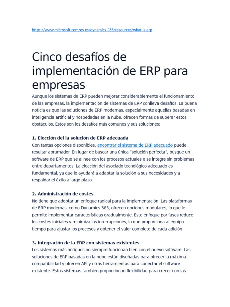 Desafios de La Implementacion Erp | PDF | Planificación de recursos ...