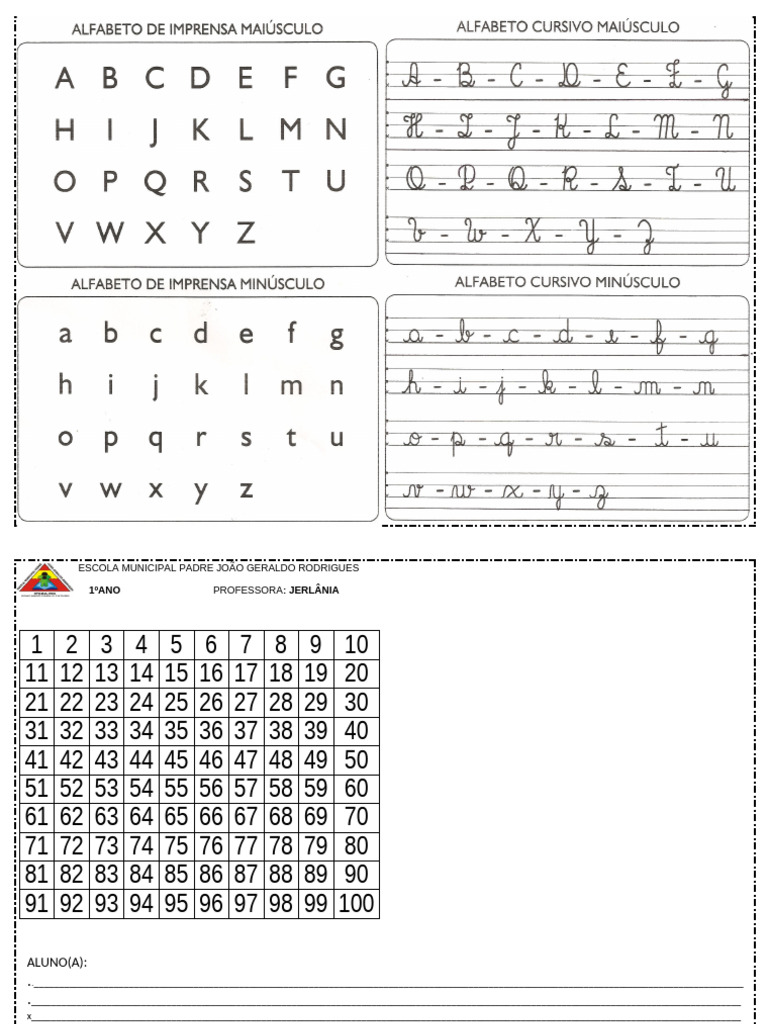 Ficha Do Alfabeto 4 Letras e Numerais | PDF