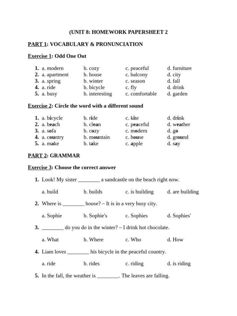 UNIT 8 Homework Papersheet 2 | PDF | Linguistics
