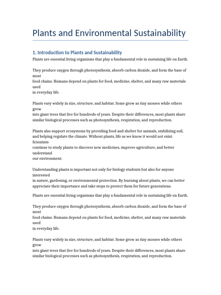 Plants and Environmental Sustainability | PDF | Plants | Ecosystem