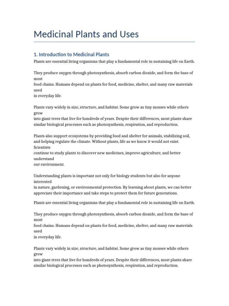 Medicinal Plants and Uses | PDF | Plants | Ecosystem