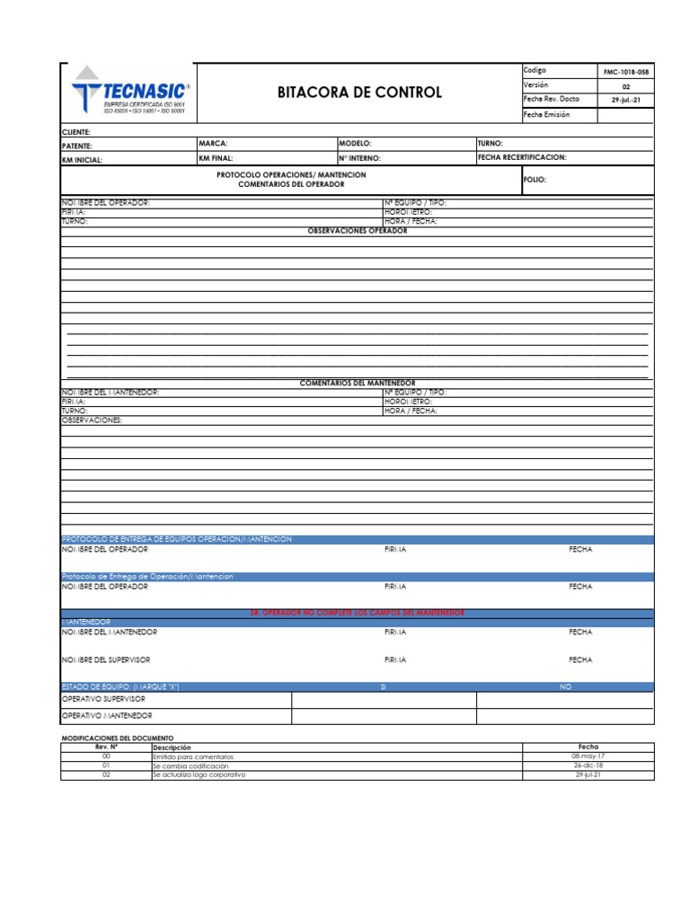 Bitacora de Control de Equipos y Vehiculos, V02 | PDF