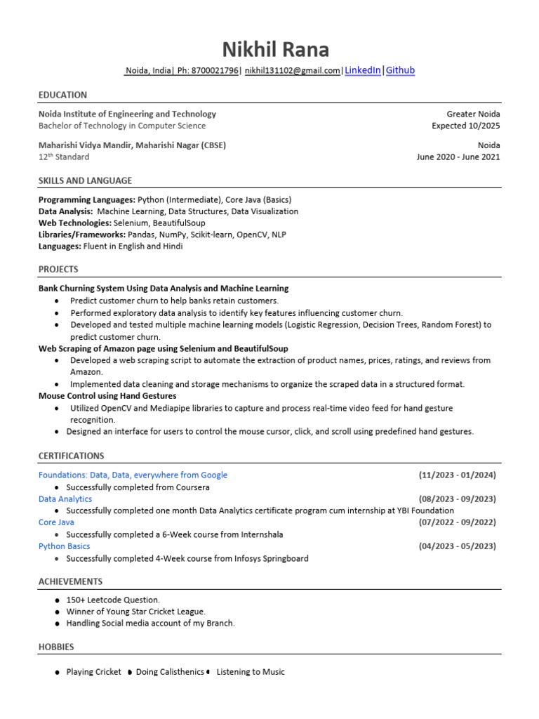 Resume Updated | PDF | Data Analysis | Machine Learning