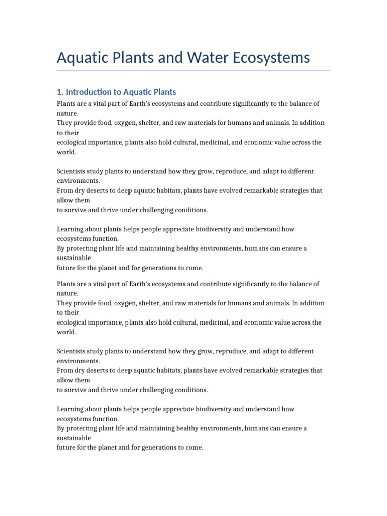 Aquatic Plants and Water Ecosystems | PDF | Natural Environment | Ecology