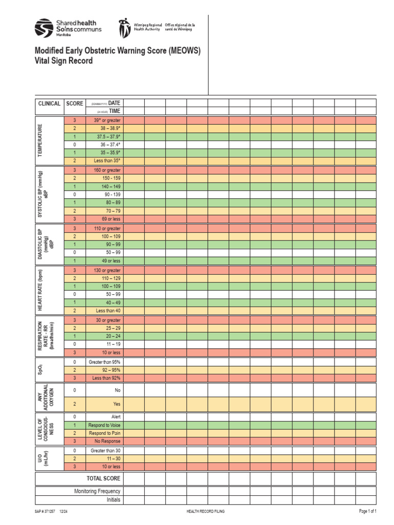 Meows Vital Sign Record Wrha | PDF | Blood Pressure | Health Sciences