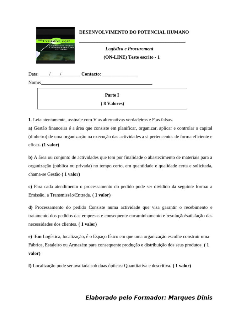 Teste 1 de LP F. Marques | PDF