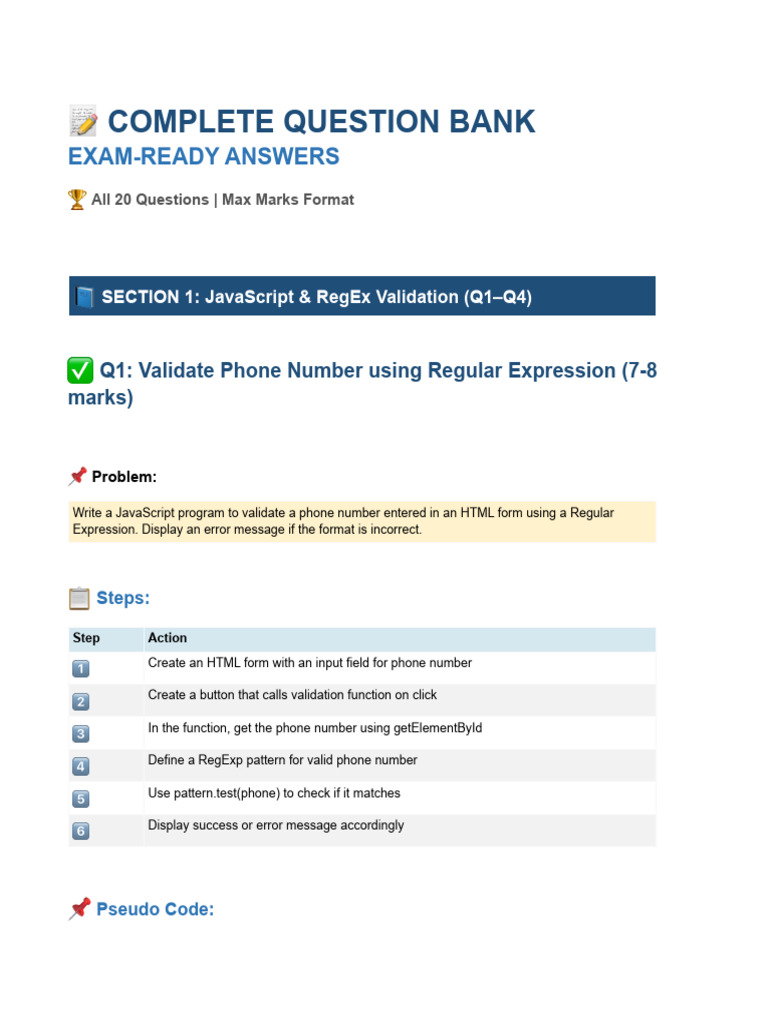 QuestionBank Complete 2 | PDF | Document Object Model | Software ...