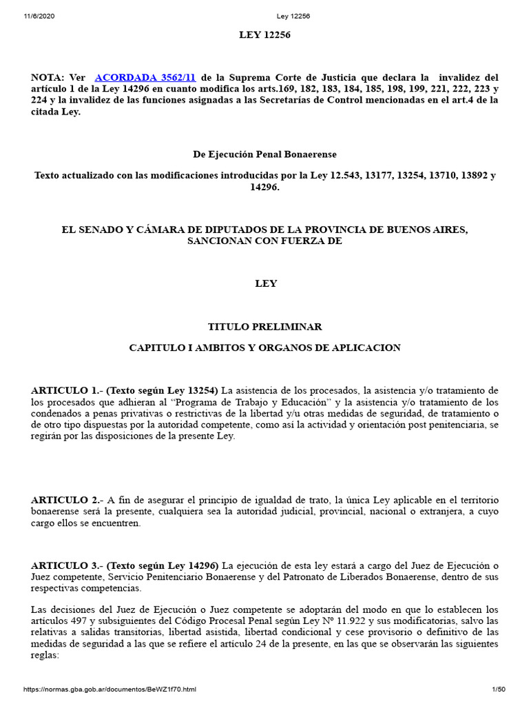 EPS 7 Ley Provincial 12256 de Ejecución Penal | PDF | Prisión | Apelación