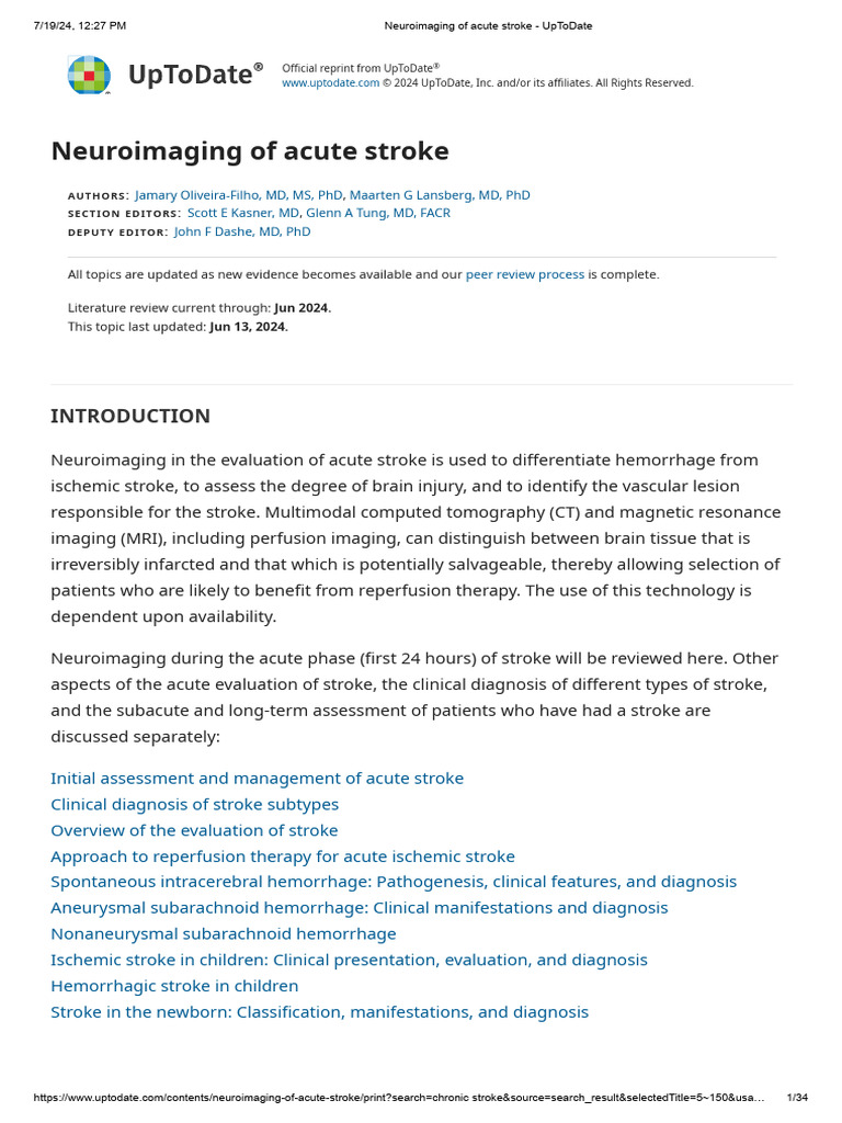 Neuroimaging of Acute Stroke - UpToDate | PDF | Stroke | Magnetic ...