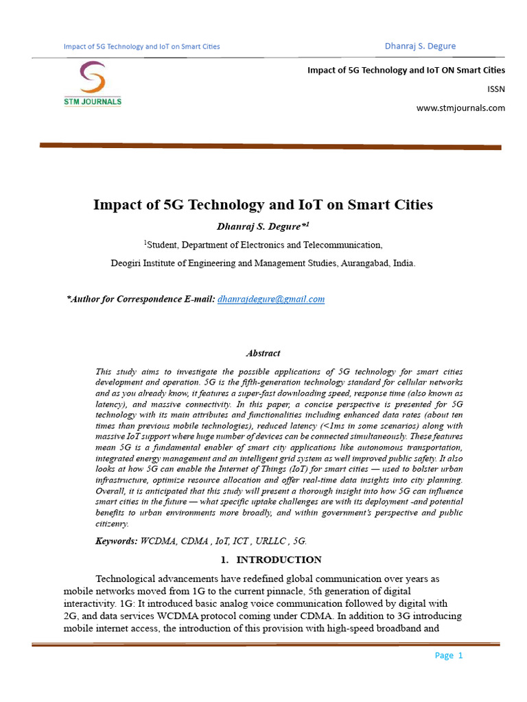 Impact of 5G Technology and IoT on Smart Cities 1 1 | PDF | Internet Of ...
