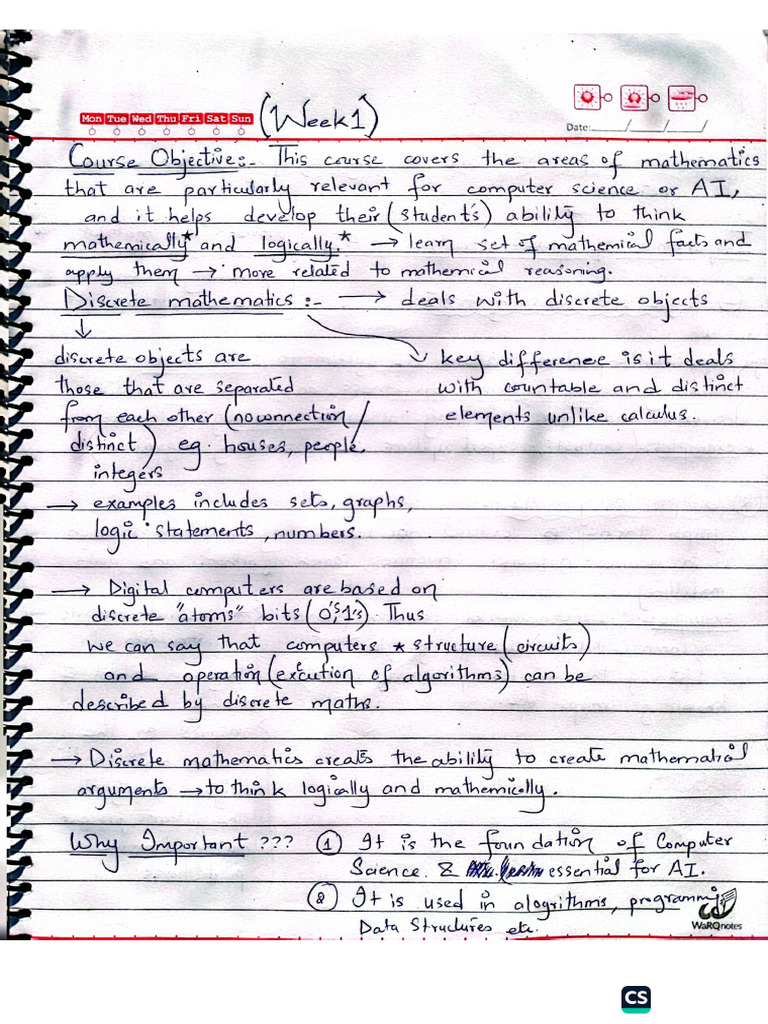 Week 1 Discrete Notes by Ms. Saira | PDF