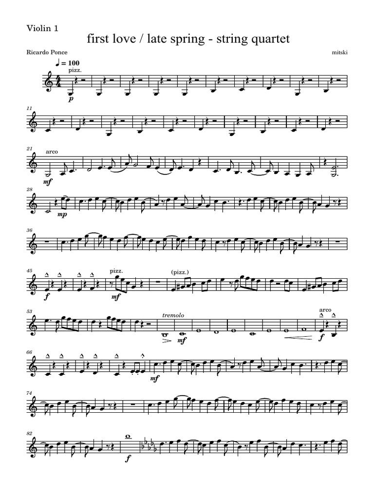 First Love Late Spring Mitski Violin 1 | PDF | Chamber Music ...