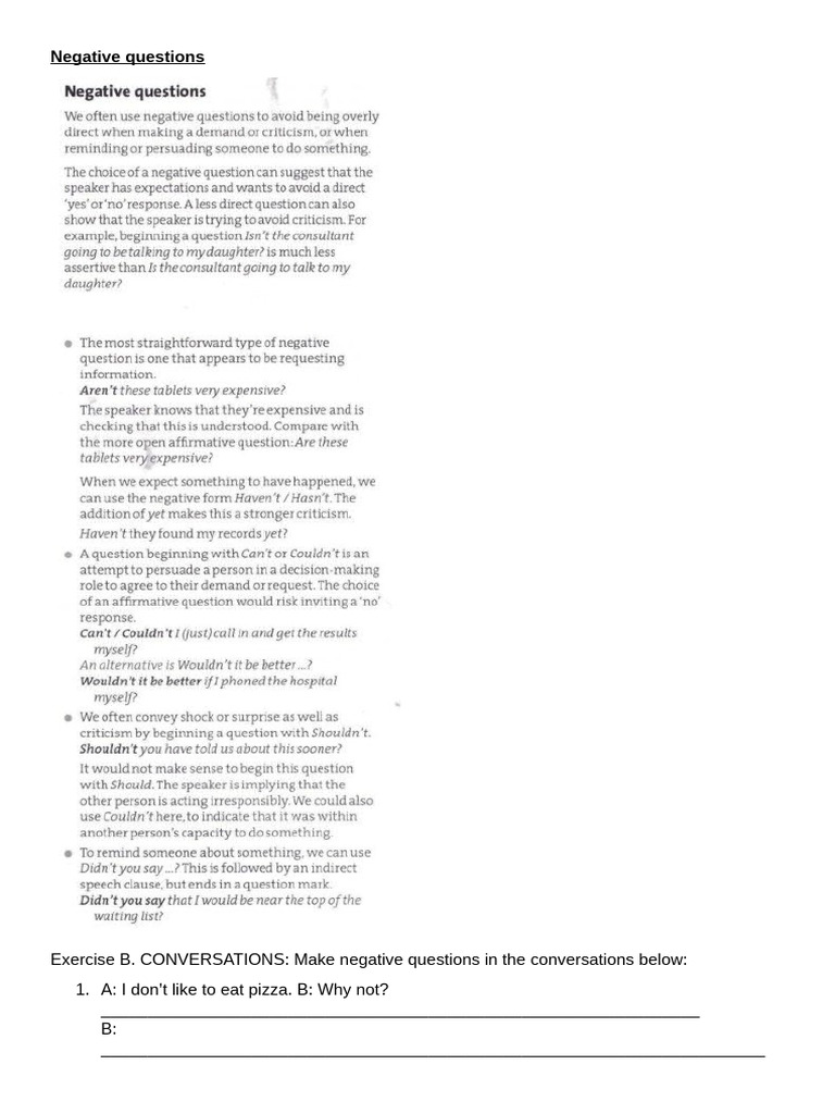 Negative Questions | PDF