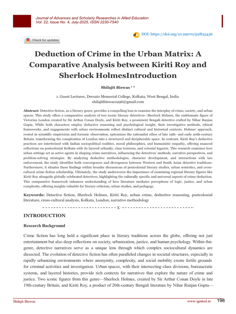 Deduction of Crime in The Urban Matrix: A Comparative Analysis Between ...