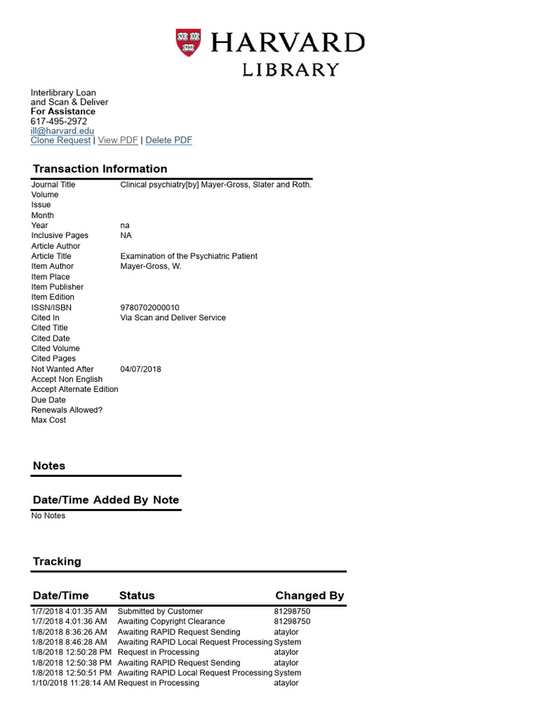 Mayer-Gross - Examination of the Psychiatric Patient Proforma Copy | PDF
