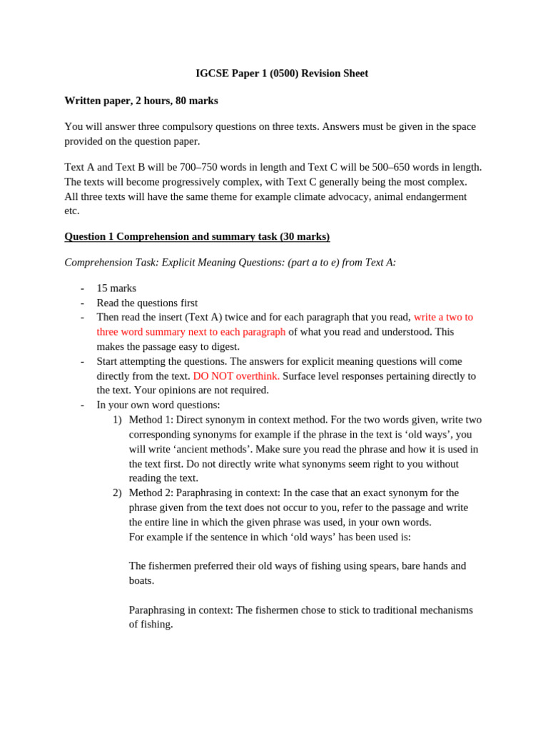 IGCSE Revision Notes P1 | PDF | Word | Grammatical Number