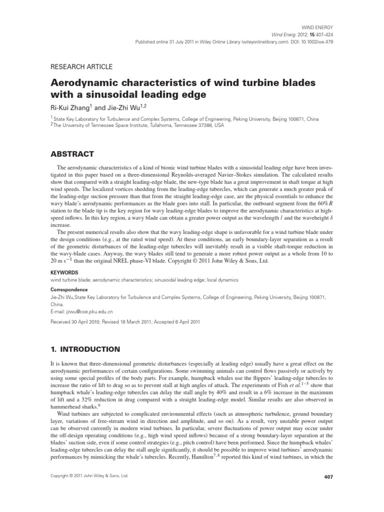Aerodynamic Characteristics of Wind Turbine Blades With a Sinusoidal ...