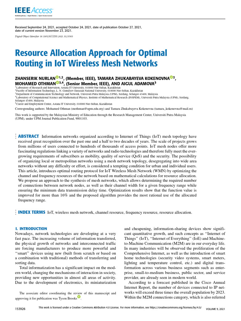 Resource Allocation Approach For Optimal Routing in IoT Wireless Mesh ...