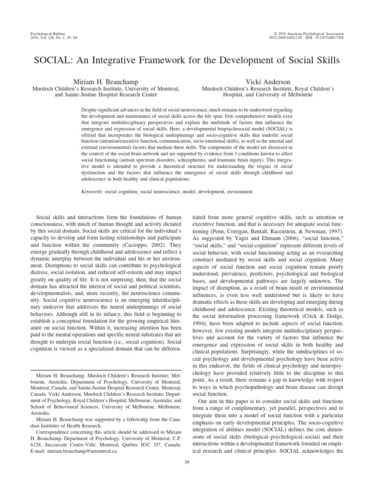 SOCIAL-An Integrative Framework For The Development of Social Skills ...