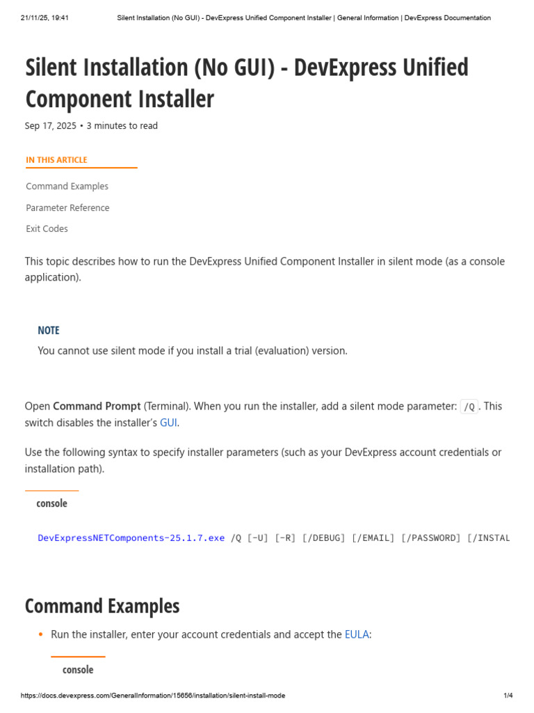 Silent Installation (No GUI) - DevExpress Unified Component Installer ...