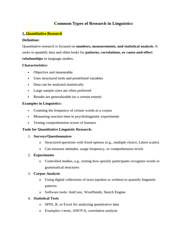 Common Types of Research in Linguistics | PDF | Qualitative Research ...