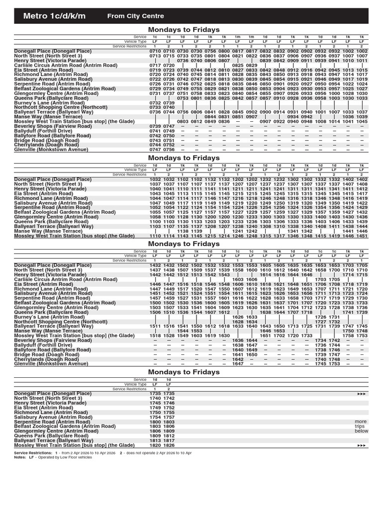Timetable - Metro - 1k - City Centre New Mossley Mossley Glade - 01 ...