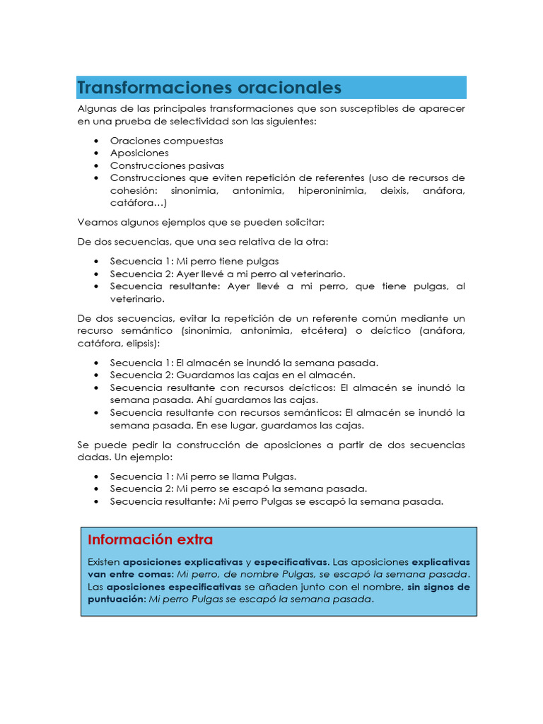 Transformaciones Oracionales - 2026 | PDF | Oración (Lingüística ...