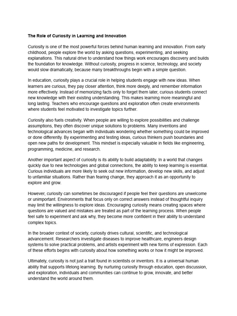 The Role of Curiosity in Learning and Innovation | PDF | Curiosity ...