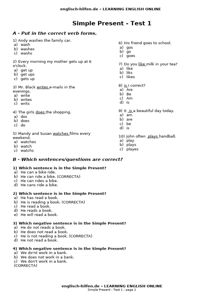 Simple Present Practice | PDF | Linguistics | Syntax
