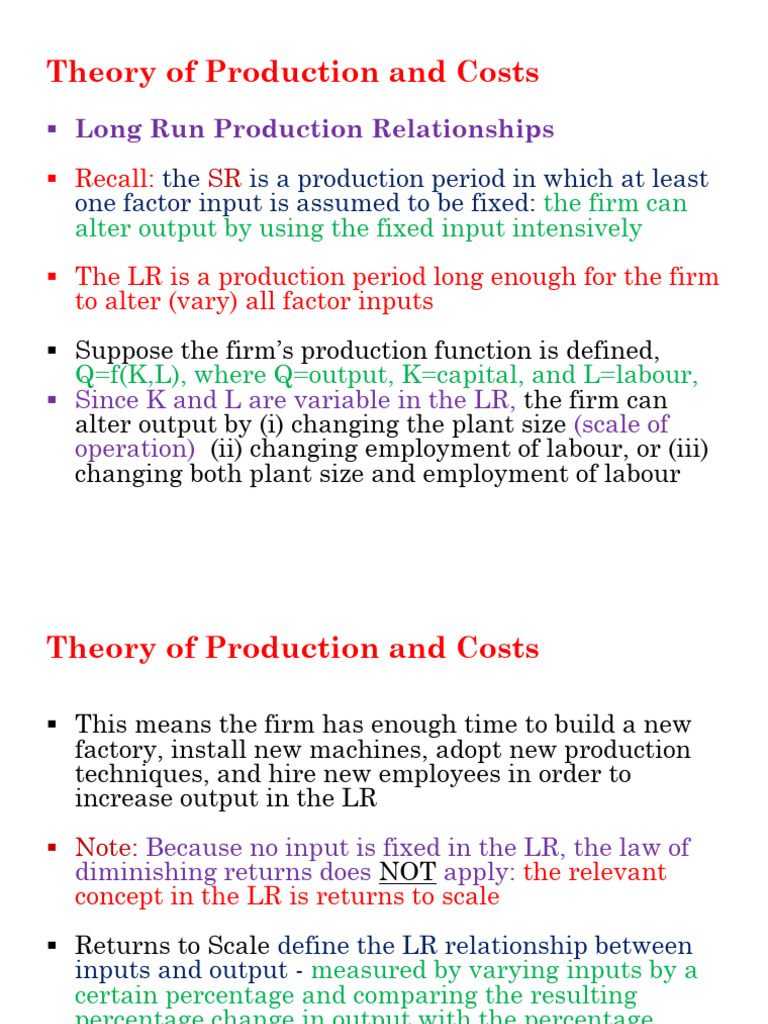 ECO 111 - Long Run Production | PDF | Average Cost | Economies Of Scale