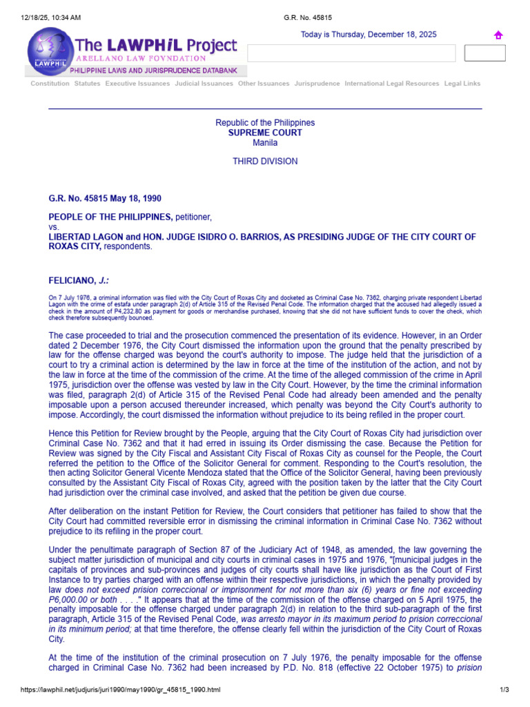 People vs. Lagon, 185 SCRA 442 | PDF | Crimes | Crime & Violence