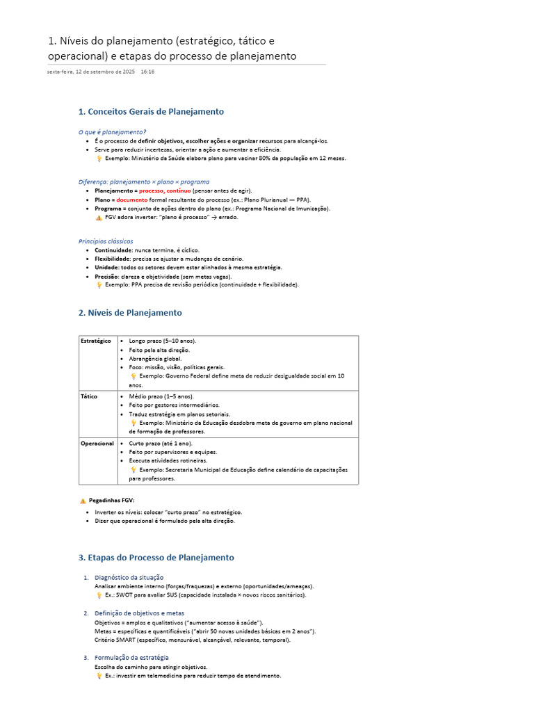 Resumo - Planejamento Estratégico e Etapas Do Planejamento | PDF ...