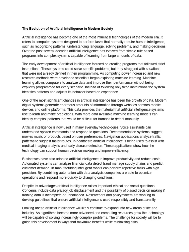 The Evolution of Artificial Intelligence in Modern Society (1) | PDF ...